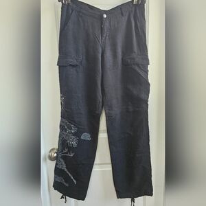 Da-Nang Dark Cargo Pants with Unique Embroidery